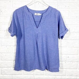 VINEYARD VINES Blue Linen blend Short Sleeve Tunic